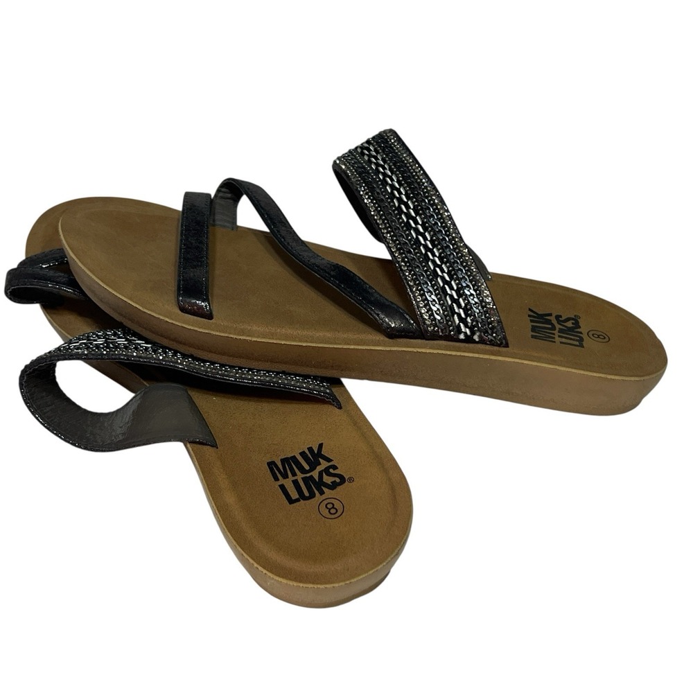 Muk Luks Brown Sandals Slip On Embellished Straps Women's Size 8‎ Casual Beachy